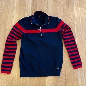 Tommy Hilfiger Womens Navy Red  White Stripe 1/4 Zip Swearer / size S